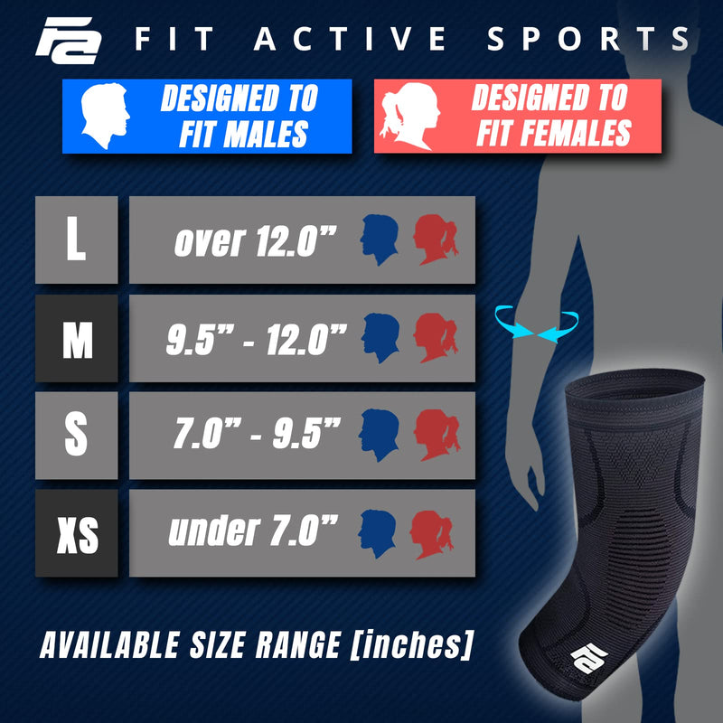 [Australia] - Fit Active Sports Elbow Arm Brace Compression Sleeve | Tendonitis, Epicondylitis, Golf, Tennis, Gym Recovery Support Band for Men and Women | Great for Pain Relief, Workout, Weight Lifting Black Extra Small 