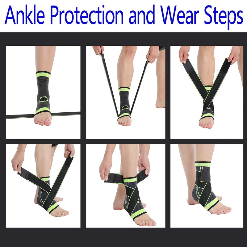 [Australia] - Ankle Braces, Adjustable Compression Ankle Support Men & Women, Strong Ankle Brace Sports Protection, Stabilize Ligaments-Eases Swelling and Sprained Ankle (Large, Green, 1) Large 