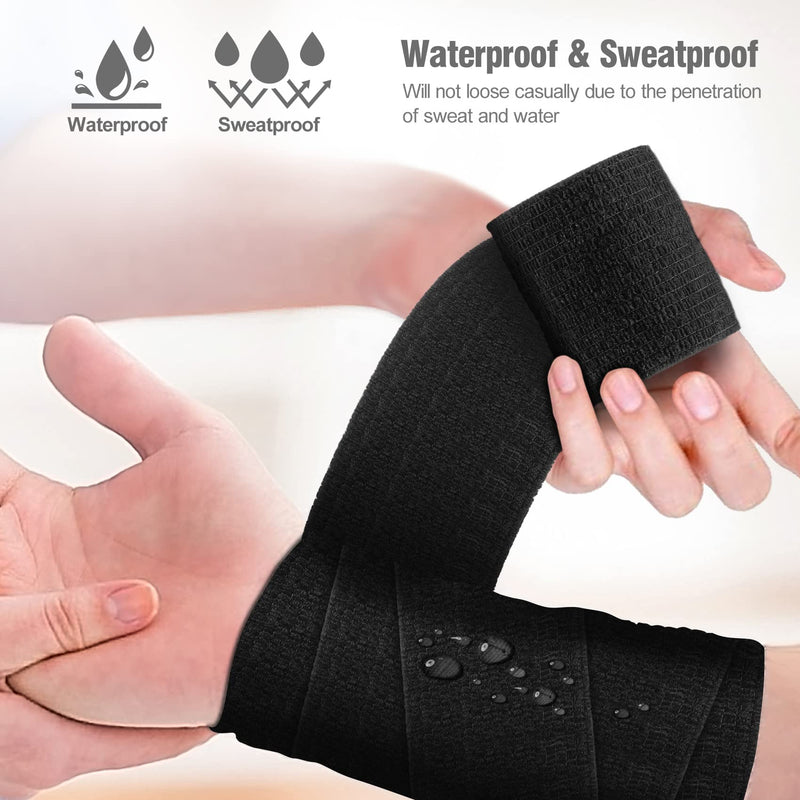 [Australia] - 12PCS Elastic Self Adherent Cohesive Bandages, Keilend 2'' x 5Yards Elastic Wrap Bandage, Stretch Tape for Ankle Sprains, Wrist Swelling &Tattoo，Black 12Pcs-Black 