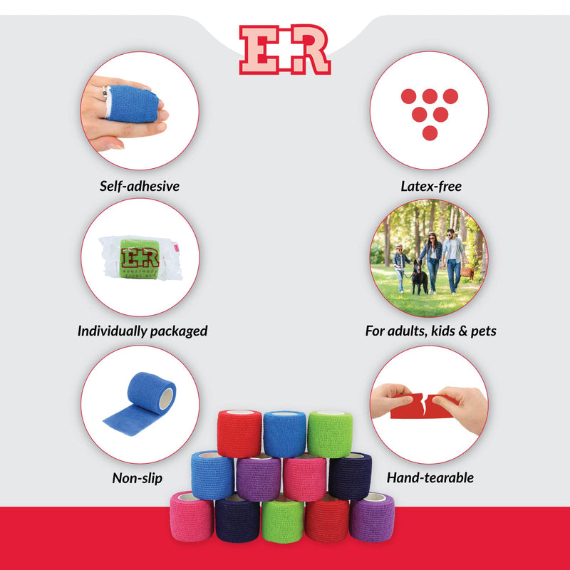 [Australia] - Ever Ready First Aid Self Adherent Cohesive Bandages 2" x 5 Yards - 12 Count, Rainbow Colors 