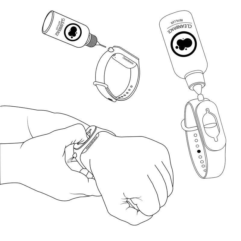 [Australia] - Cleanbrace Disinfectant Bracelet 5 Pieces (Green) | Hand Disinfectant for Travelling | Includes Refiller 
