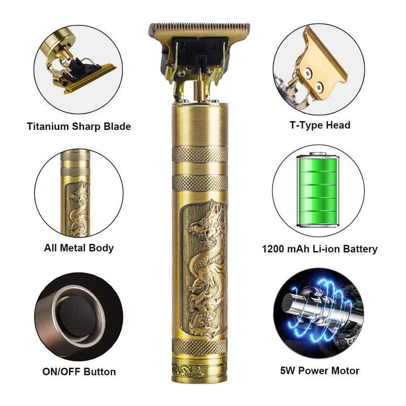 [Australia] - ReverseClock Hair Clippers for Men, Pro Li Close Cutting Trimmer, T-blade Cordless Electric Rechargeable Grooming Kit 1.5/2/3/4 mm Zero Gapped Detail Barber Haircut (Dragon Phoenix) Dragon Phoenix 