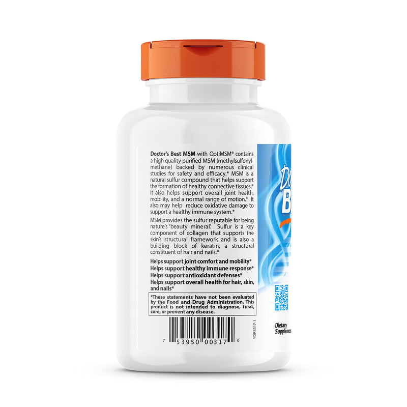 [Australia] - Doctor's Best MSM with OptiMSM, Joint Support, Immune System, Antioxidant and Protein-Building Role, Non-GMO, Gluten Free, 1000 mg, 360 Capsules 