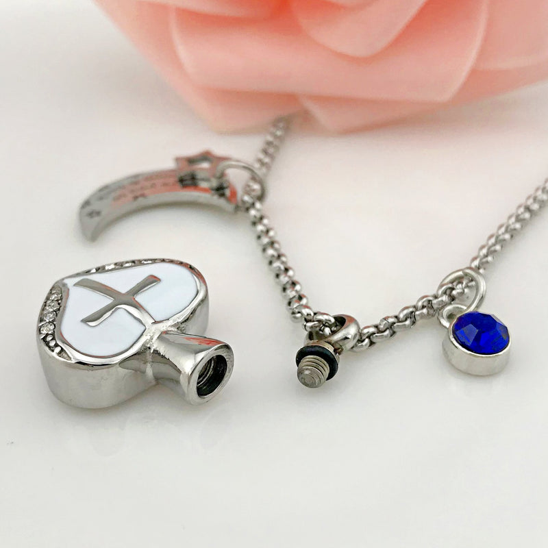 [Australia] - YOUFENG Urn Necklaces for Ashes I Love You to The Moon and Back Cross Necklace Birthstone CZ Keepsake Pendant September birthstone urn 