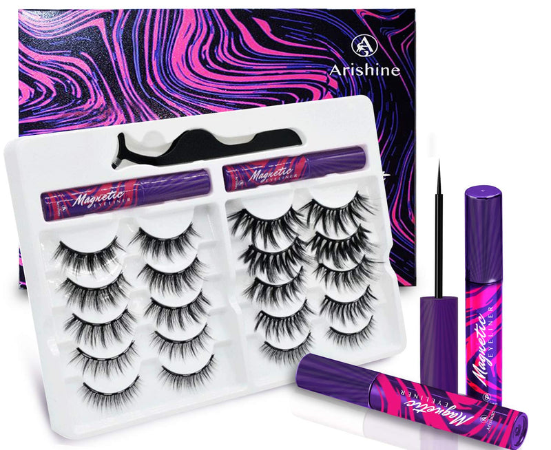 [Australia] - Arishine 3D 5D Magnetic Eyelashes with Eyeliner - Magnetic Eyeliner and Magnetic Eyelash Kit - Eyelashes With Natural Look - Comes With Applicator - No Glue Needed 