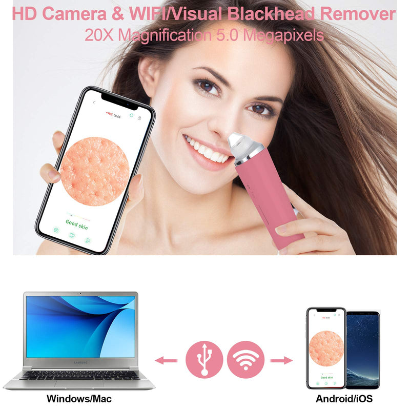 [Australia] - Blackhead Remover Pore Vacuum Cleaner with Camera - Visible Electric Blackhead Removal Tools Pore Cleaner Acne Comedone Blackhead Extractor Kit for Women Men with 20x Magnification (pink) pink 