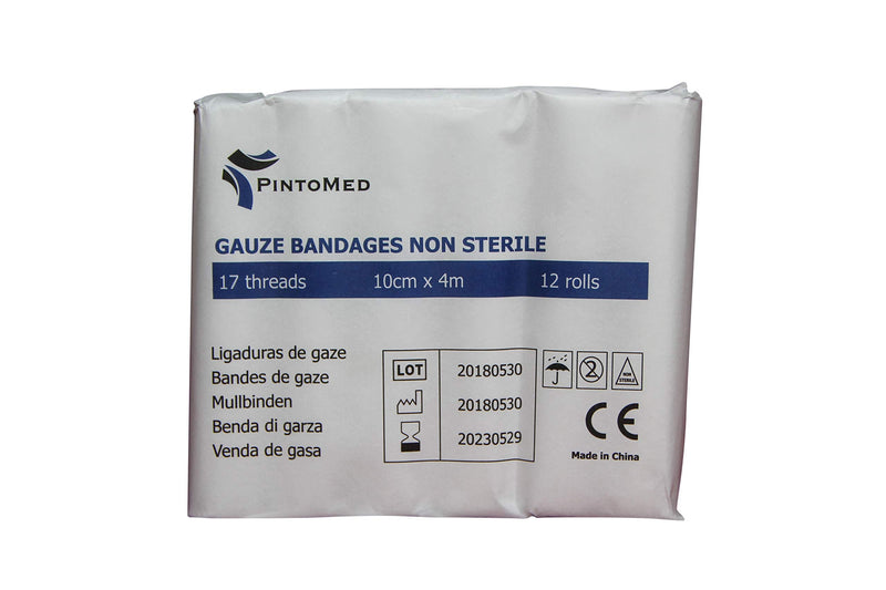 [Australia] - PintoMed - Gauze Bandage Roll Stretch Wound Care, Absorvent and Keeps Clean -17 Threads Non Sterile Size 10Cmx 4Mts 12pcs per Pack 10 CM 