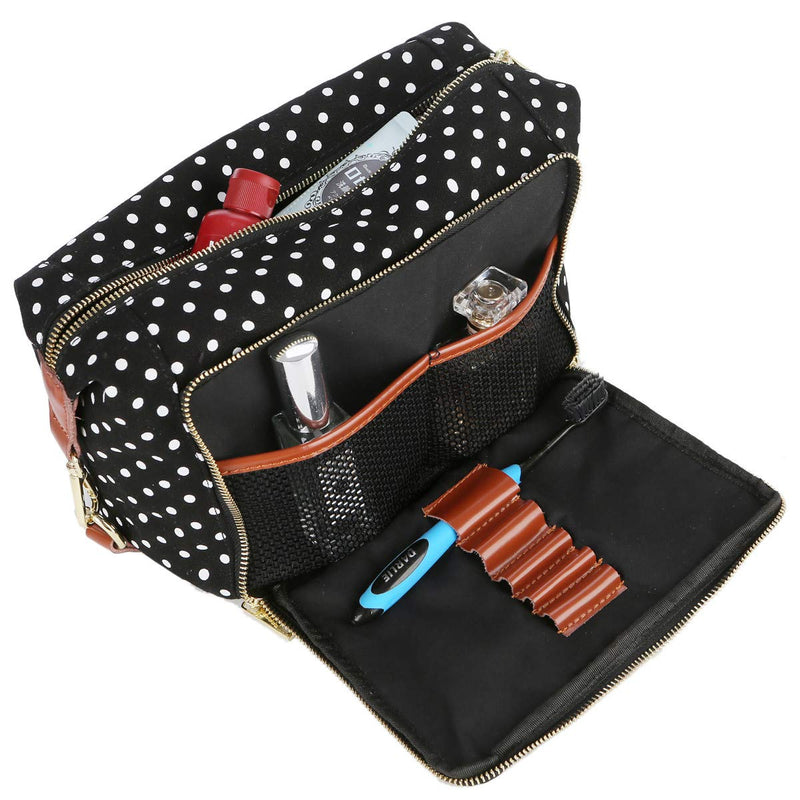 [Australia] - BAOSHA XS-04 Canvas Travel Toiletry Bag Shaving Dopp Case Kit for Women and ladies (BK DOT) BK DOT 
