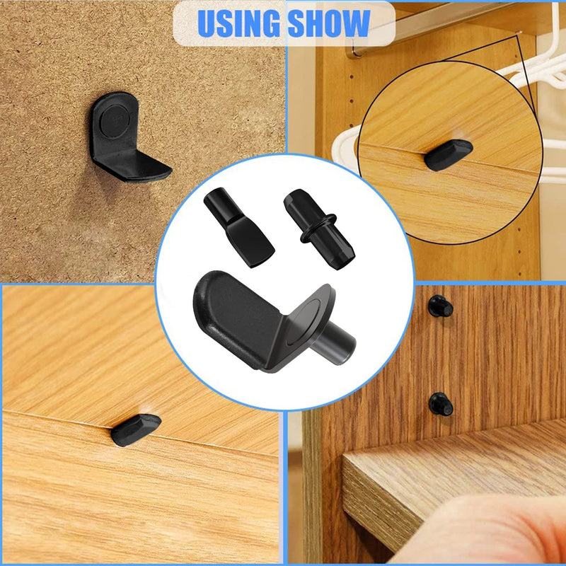 [Australia] - 80 Pack Black Shelf pins, 3 Styles Glass Supports Furniture Cabinet Closet Bookcase Shelf Bracket-Style Pegs, with 1 Mini Plastic Storage Containers Box. 