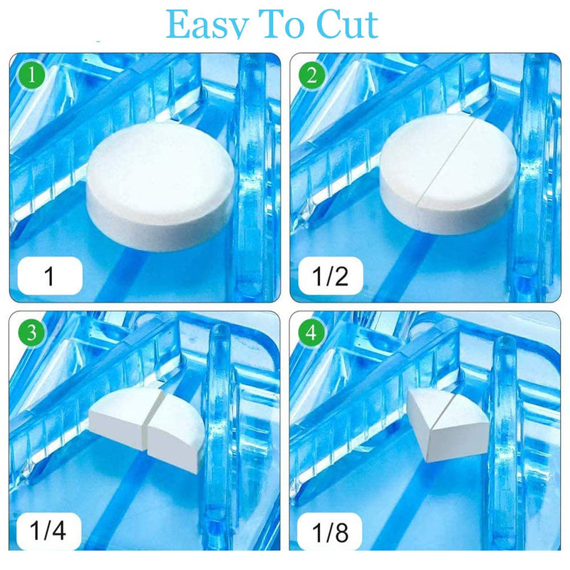 [Australia] - Pill Cutter, Portable Tablet Cutter with Blade and Storage Compartment 2-in-1 Pill Splitter Pill Case Half Quarter for Small or Large Pills Transparent Blue 