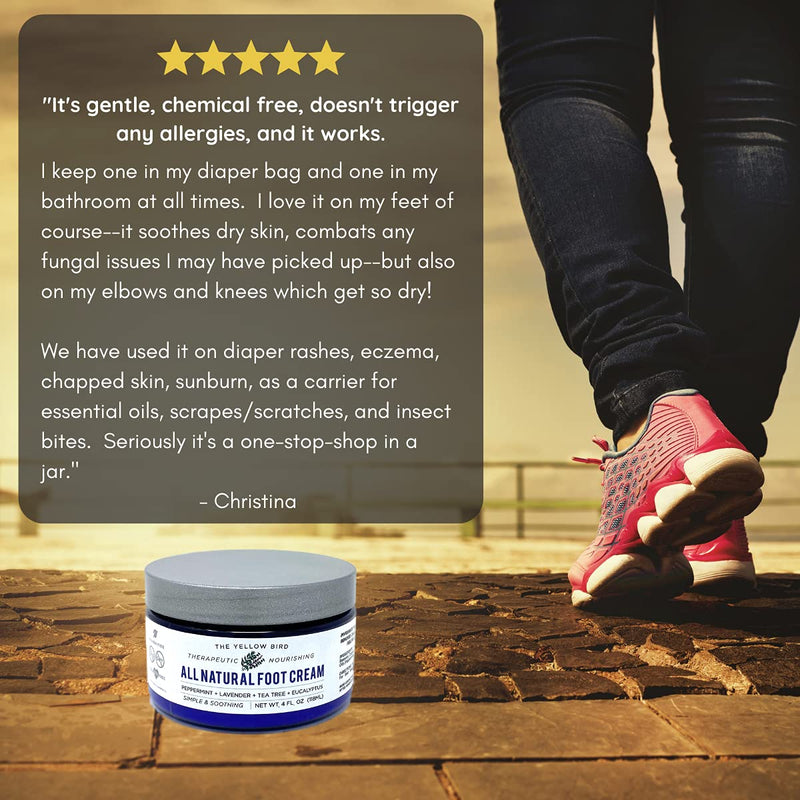 [Australia] - The Yellow Bird Natural Foot Cream - Dry Feet Balm , Cracked Heel Moisturizer, Organic Athletes Foot Repair Salve with Tea Tree Oil & Peppermint. Moisturizing Callus Care, Toenail Treatment Creme 
