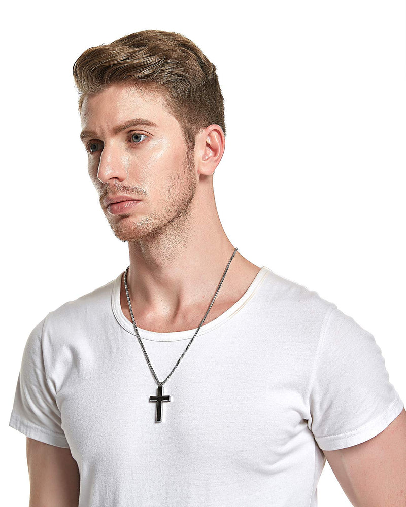 [Australia] - REVEMCN Cross Urn Necklace for Ashes Stainless Steel Cross Pendant Necklace for Men Women 20-24 Inches Chain Silver Tone (Larger) 24.0 Inches 