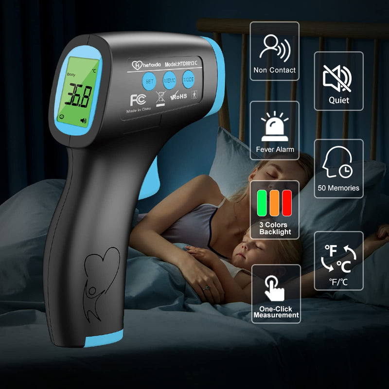 [Australia] - Thermometer for Adults, No Touch Forehead Thermometer for Adults and Children, Digital Infrared Body Thermometers for Kids, Baby Thermometer with High Temperature Alarm Instant Accurate Reading Black 