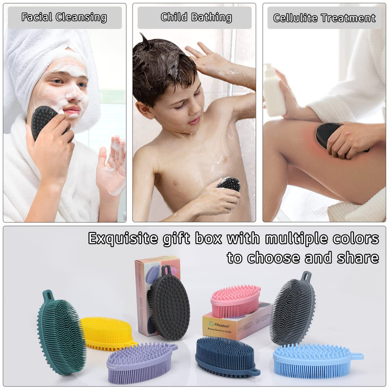 [Australia] - FREATECH Silicone Body Scrubber - Dual-sided Bath Shower Body Brush for Gentle Exfoliation, Deep Cleansing and Intensive Massage, Care for Sensitive Skin, More Hygienic and Durable Than Loofah, Black 