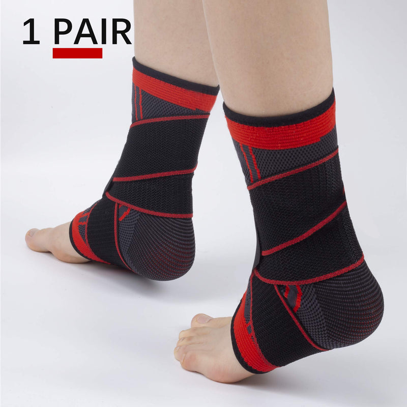 [Australia] - Ankle Support Set of 2 Compression Brace Support Adjustable Sleeve for Injury Recovery, Joint Pain, Arch Brace Support & Foot Stabilizer, Ankle Wrap Protect Against Ankle Sprains or Swelling Large (1 Pair) Black 
