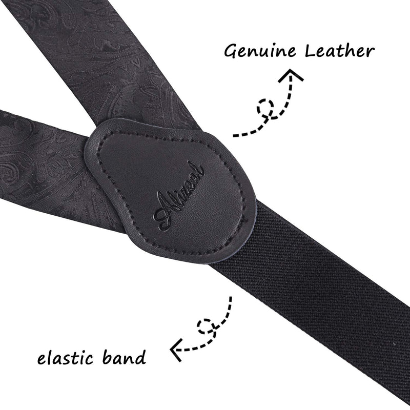 [Australia] - Alizeal Boys Paisley Adjustable Pre-tied Bow Tie and Clips Suspenders Set Black 