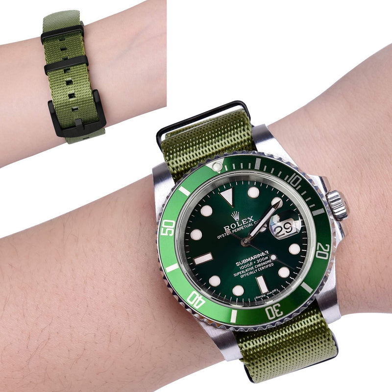 [Australia] - Ritche Military Ballistic Nylon Watch Strap with Heavy Buckle 18mm 20mm 22mm Premium Nylon Watch Bands for Men Women Army Green / Black 