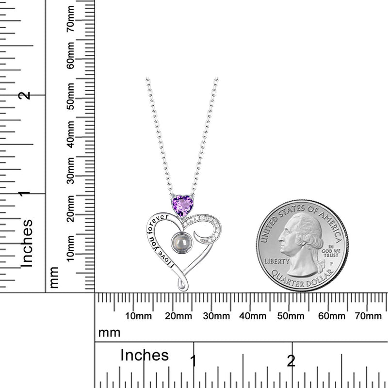 [Australia] - I Love You Necklace 100 Languages for Mom Wife Birthday Gifts Amethyst Jewelry for Women Sterling Silver I Love You Forever Necklace Purple Amethyst I Love You 100 Languages Necklace 