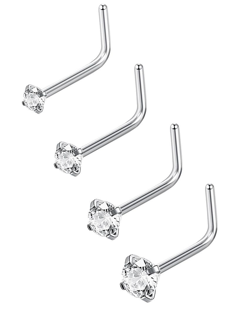 [Australia] - Jstyle 20G 4-15 Pcs Stainless Steel Nose Rings Studs L-Shape Piercing Body Jewelry 1.5mm 2mm 2.5mm 3mm A: 4 Pcs Silver-tone 