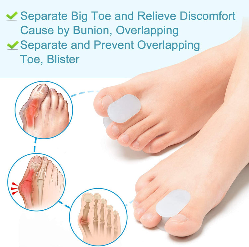 [Australia] - PrettSole 2 Pairs Toe Separators(1/2' Thick), Silicone Toe Spacer, Bunion Relief Pads to Temporarily Correct Big Toe & Relieve Bunion Pain, Overlapping Toe 