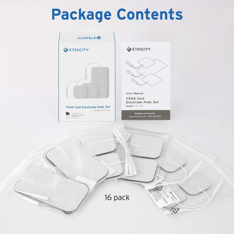 [Australia] - Etekcity TENS Unit Replacement Pads Electrodes for Back Pain Relief, Self-Adhesive & Gel Free for Electrotherapy White (Pack of 16) 