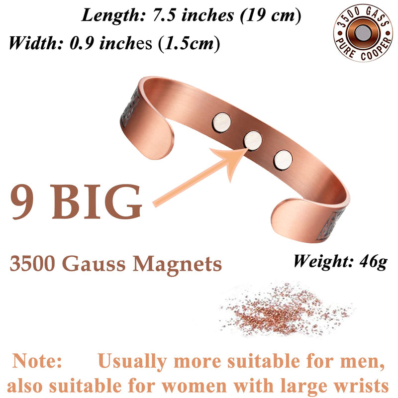 [Australia] - Vicmag Copper Magnetic Bracelet for Men 3500 Gauss Magnets 100% Solid Pure Copper Jewelry Cuff Bangles Gift (1pc 9 Magnets Tree) 1pc 9 Magnets Tree 