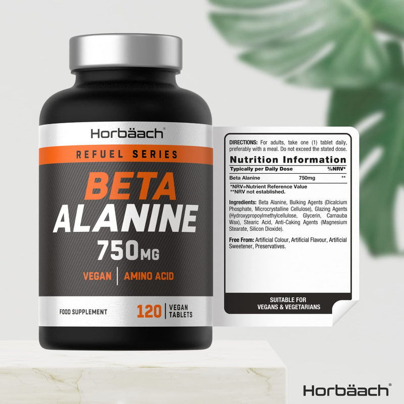 [Australia] - Beta Alanine 750mg | 120 Vegan Tablets | Premium Amino Acid Supplement for Men & Women | Non-GMO, Gluten Free | No Artificial Preservatives | by Horbaach 