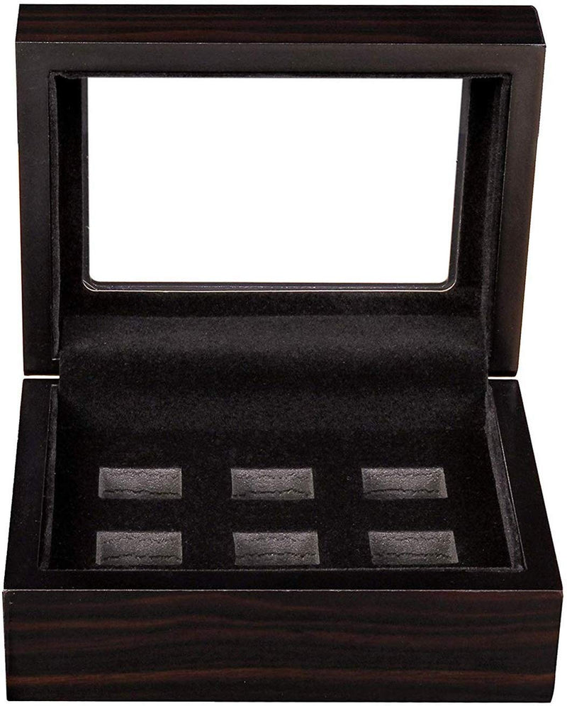 [Australia] - RECHIATO Sports Ring Display Case Sports Ring Storage Box Wooden Black Velvet Lining Flat 6 Slots, Flat 