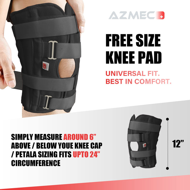 [Australia] - AZMEC Leg Brace Tri-Panel Orthopedic Knee Immobilizer 12" Long Adjustable Knee Splint – Lightweight Universal Leg Brace for Women and Men - Black 