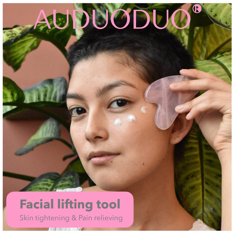 [Australia] - AUDUODUO� Premium skin care tool kit, Ice Roller for facials & GUA SHA facial lifting tool made of natural rose quartz, for Face, Neck, Body massage skin treatment PINK with Guasha 