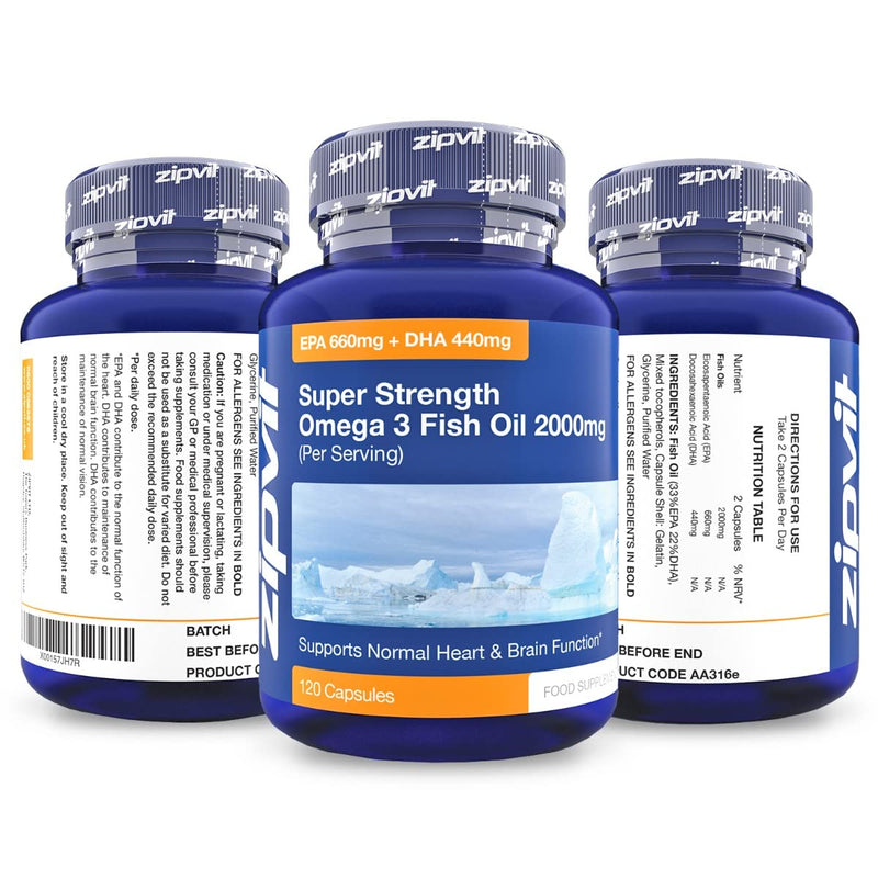 [Australia] - Omega 3 Fish Oil 2000mg, EPA 660mg DHA 440mg per Daily Serving. 120 Capsules (2 Months Supply). Supports Heart, Brain Function and Eye Health. 2 Capsules Per Serving 