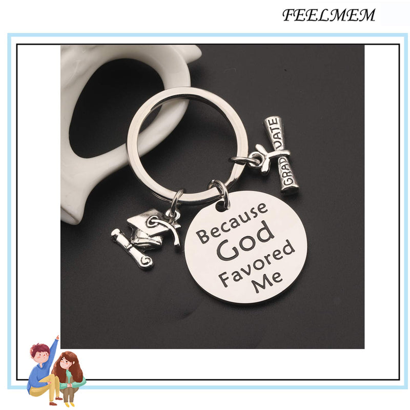 [Australia] - FEELMEM Graduation Cap Keychain Graduation Gifts Because God Favored Me Keychain Congratulation Grad Jewelry Gift for Class of 2019 2020 Graduates silver 