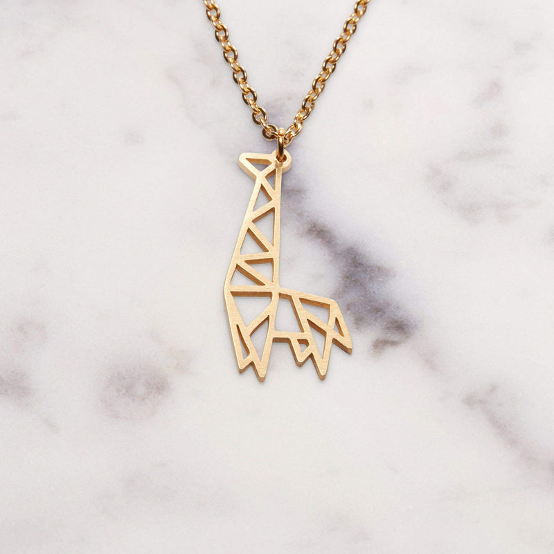 [Australia] - La Menagerie Giraffe Gold Origami Jewelry & Gold Geometric Necklace – 18 Karat Plated Gold Necklace & Giraffe Necklaces for Women – Giraffe Necklace for Girls & Origami Necklace 