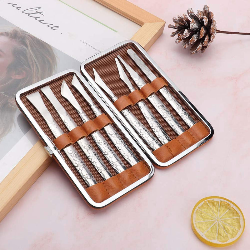 [Australia] - 8pcs Stainless Steel Foot File Set, Pedicure Tool Set Dead Skin Horny Remove Foot Callus Pedicure Tool Kit with Storage Bag for Ingrown Foot Fingernail Care 