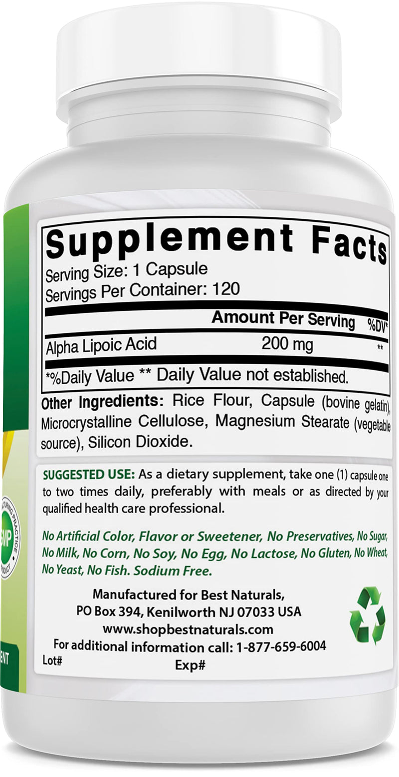 [Australia] - Best Naturals Alpha Lipoic Acid 200 Mg 120 Capsules (120 Count (Pack of 1)) 120 Count (Pack of 1) 