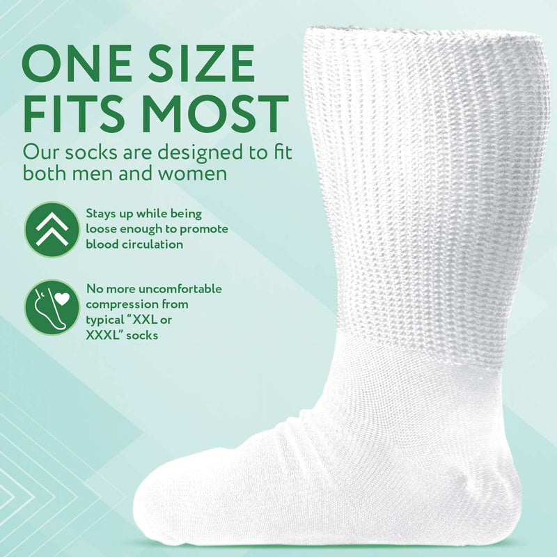 [Australia] - [2 Pairs] One Size Unisex Extra Width Socks in White for Lymphedema - Bariatric Sock - Oversized Sock Stretches up to 30'' Over Calf for Swollen Feet And Mens and Womens Legs 