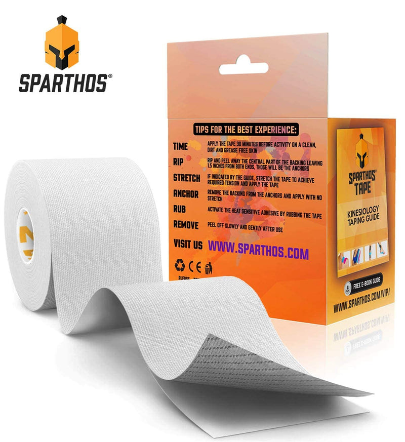 [Australia] - Sparthos Kinesiology Tape [Frosted White - 16.4ft Uncut Roll] + Sparthos Ice Packs for Injuries [Size Medium + Cover] 