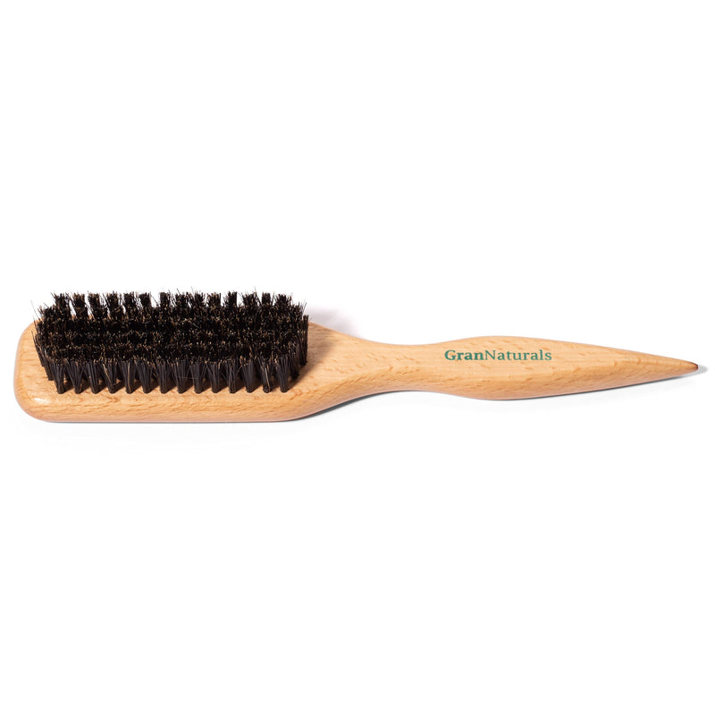 [Australia] - GranNaturals Wide Boar Bristle Teasing Brush & Smoothing Brush for Slick Back Hair, Edge Control, Backcombing to Create Sleek Hairstyle - Wooden Wide Rat Tail for Hair Sectioning 