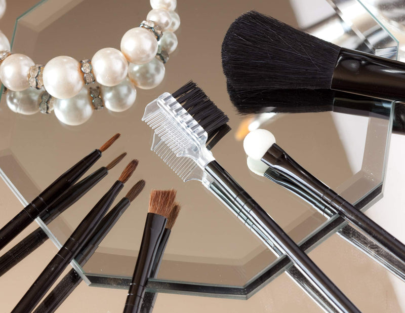 [Australia] - 6-Piece Cosmetic Makeup Brush Set and Travel Pouch, Includes Powder Brush, Eye Applicator, Lip Brush, Lash Comb, Eye Shadow Brush, and Eyeliner Brush 