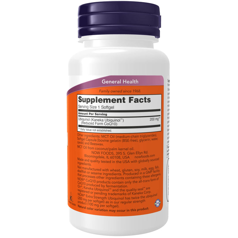 [Australia] - NOW Supplements, Ubiquinol 200 mg, High Bioavailability (the Active Form of CoQ10), 60 Softgels 60 Count (Pack of 1) 