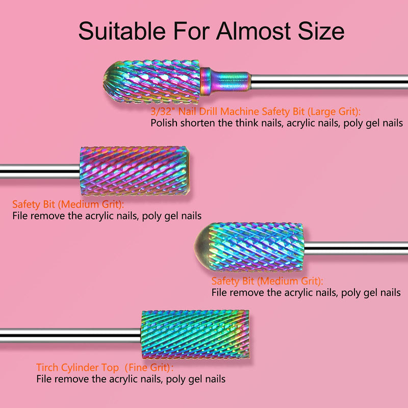 [Australia] - Nail Drill Bit Sets - Color-Plated Tungsten Carbide Efile Nail Drill Bits for Acrylic Gel Nails, Nail Polishing, 3/32 inch cuticle Manicure Pedicure Shapen Remove Tools, Home Salon Use (7pcs) 