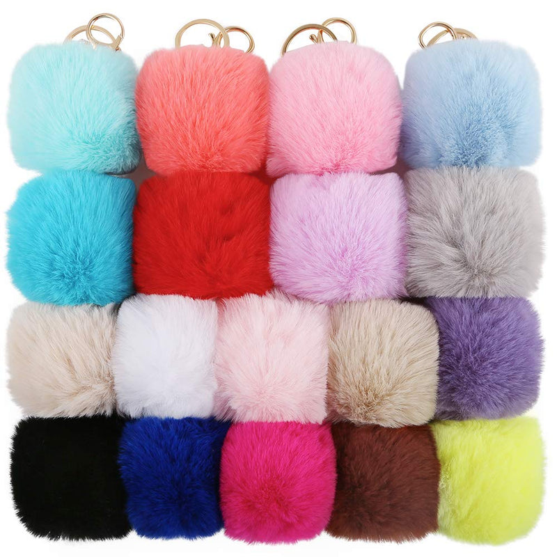 [Australia] - Auihiay 18 Pieces Pom Poms Keychains Fluffy Pompoms Keychain Faux Rabbit Fur Pompoms Keyring 