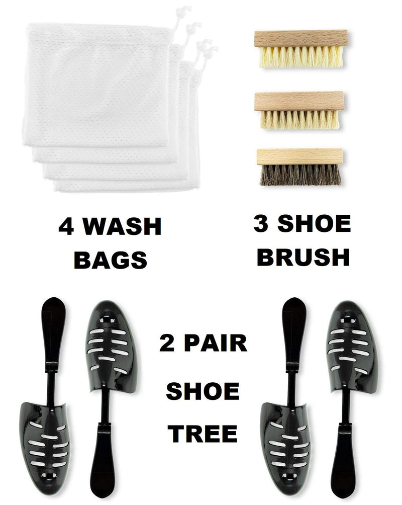 [Australia] - Sneaker and Shoe Cleaning Kit Laundry System, for Washing Machine - Includes Shoe Wash Bag, Premium Cleaning Brush and Adjustable Length Shoe Tree. 4 Wash Bag + Complete Kit 