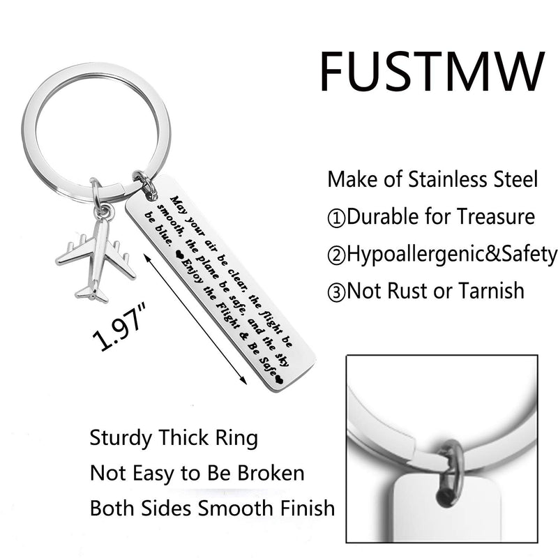 [Australia] - FUSTMW Pilot Gift Flight Attendant Gift Fly Safe Keychain Traveling Gifts May Your Air Be Clear The Flight Be Smooth The Plane Be Safe Airplane Jewelry silver 