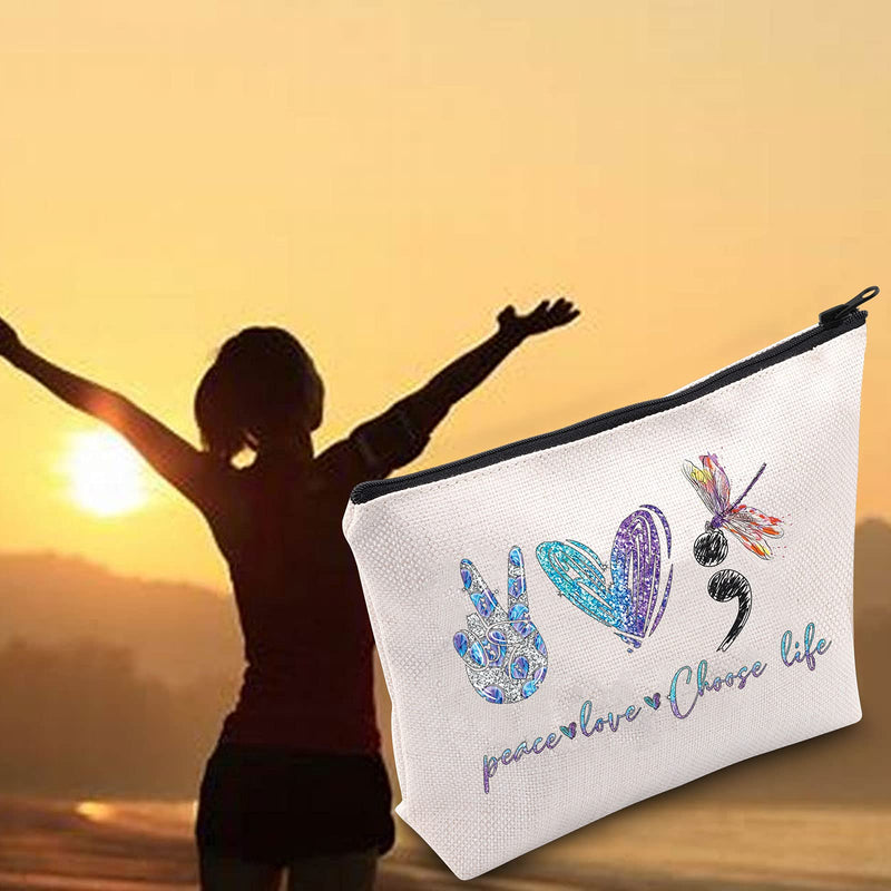[Australia] - LEVLO Semicolon Inspirational Cosmetic Bag Mental Health Awareness Gift Peace Love Choose Life Makeup Zipper Pouch Bag Suicide Awareness Inspired Gift, Peace Love Choose Life, 