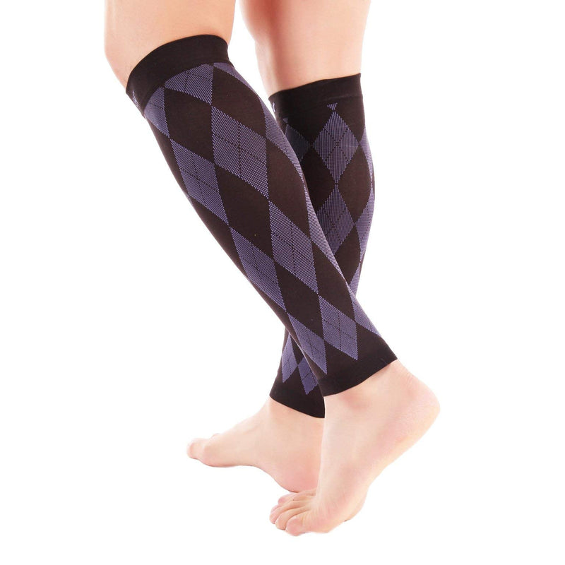 [Australia] - Doc Miller Calf Compression Sleeve for Men & Women - Fast Leg Pain Relief from Shin Splints, Varicose Veins - All Day Calf Support for Running, Travel & Everyday Use Black.Purple Large 