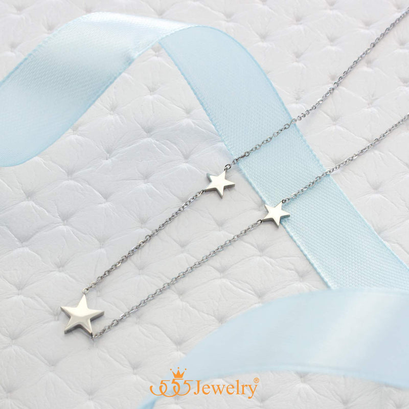 [Australia] - 555Jewelry Stainless Steel Dainty Tri Star Necklace Pendant for Women & Girls Silver 