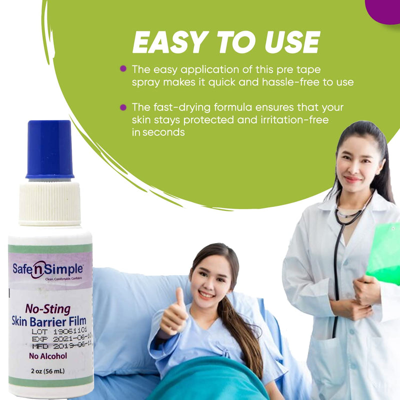 [Australia] - Safe n' Simple No Sting Barrier Film Spray, Odor-Free Pre Tape Spray, No-Alcohol Skin Prep Spray, 2 Ounce Spray Bottle, (SNS80792) 