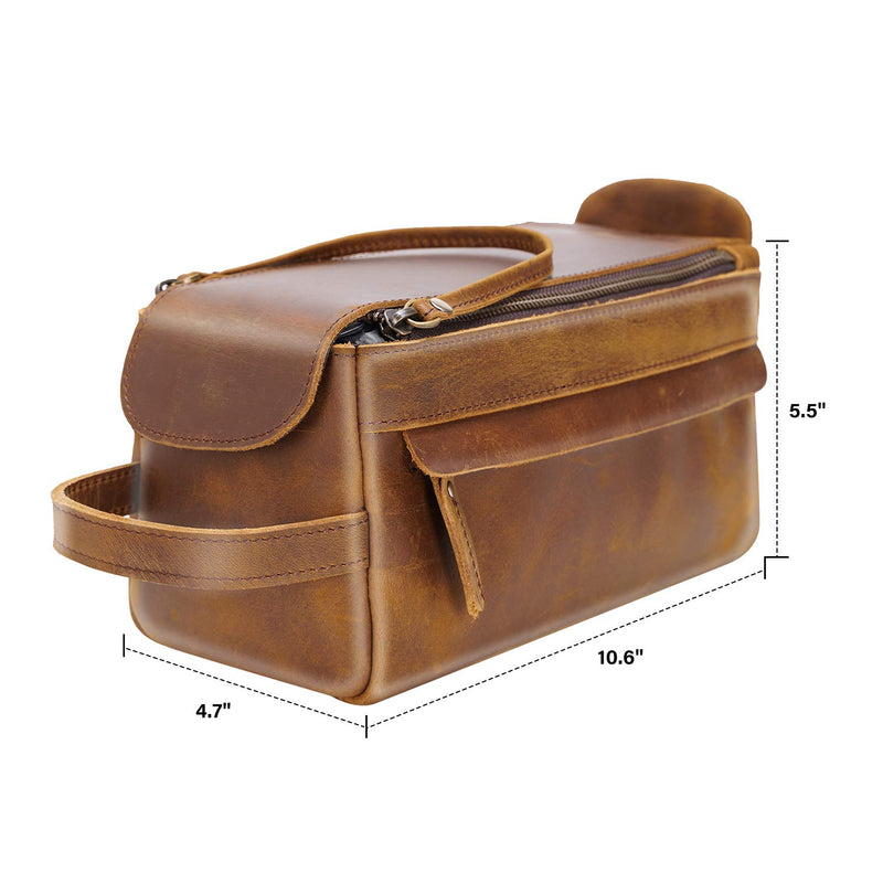 [Australia] - Polare Full Grain Leather Toiletry Bag Shaving Bag for Men - Dopp Kit Organizer for Travel 