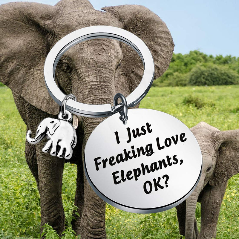 [Australia] - LQRI Elephant Keychain Elephant Lover Gift I Just Freaking Love Elephants OK Keychain Funny Elephant Gift for Friends, Animal Lovers sliver 